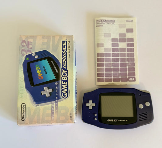 Game Boy Advance – Indigo | Authentique console rétro japonaise (reconditionnée, avec boîte et manuel d'origine)