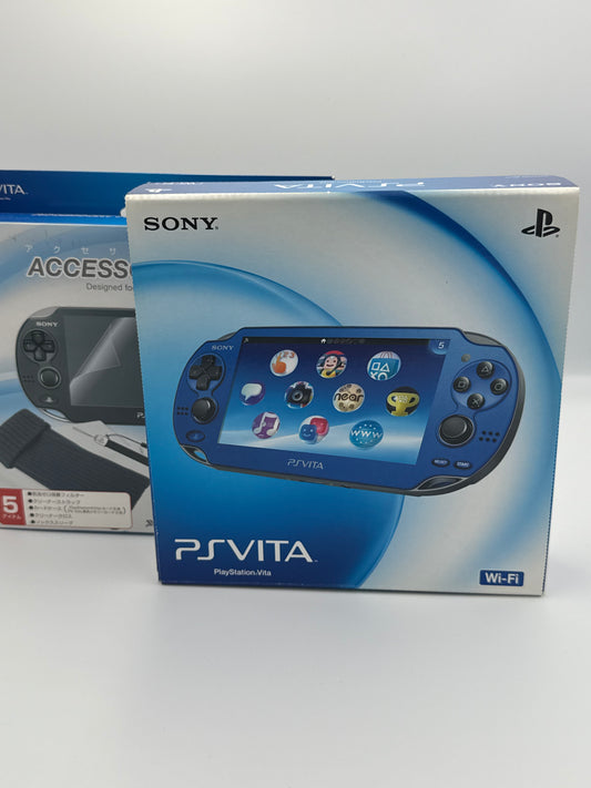 PS Vita Sapphire Blue PCH-1000 + Accessory Pack - CIB